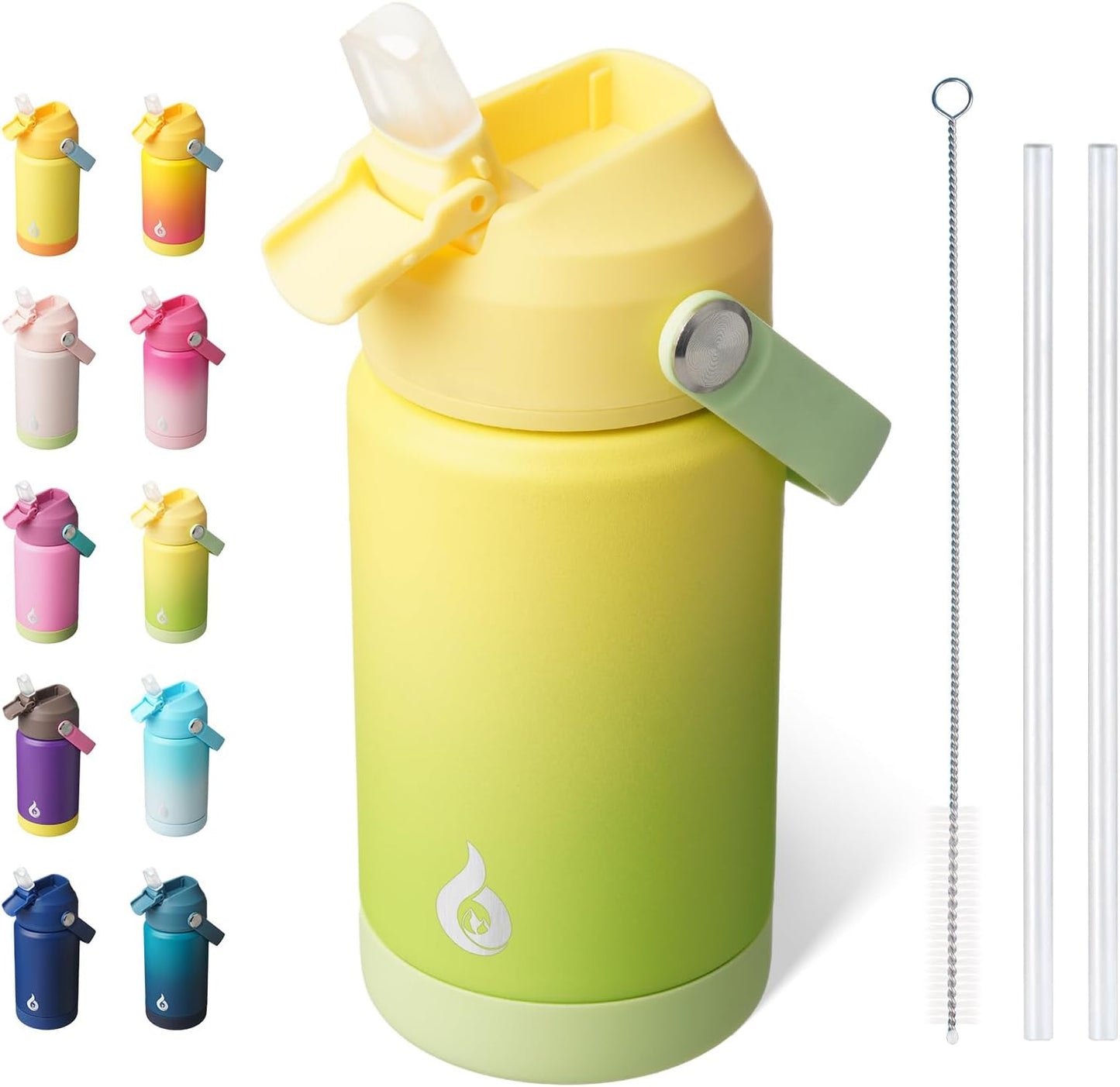 12oz Insulated Water Bottle, Stainless Steel Bottle with Straw Lid | Soft Silicone Nozzle, Keep Cold & Hot, Leak-Proof BPA-Free Metal Bottle with Flex Handle for Travel, Gym & Everyday Hydration