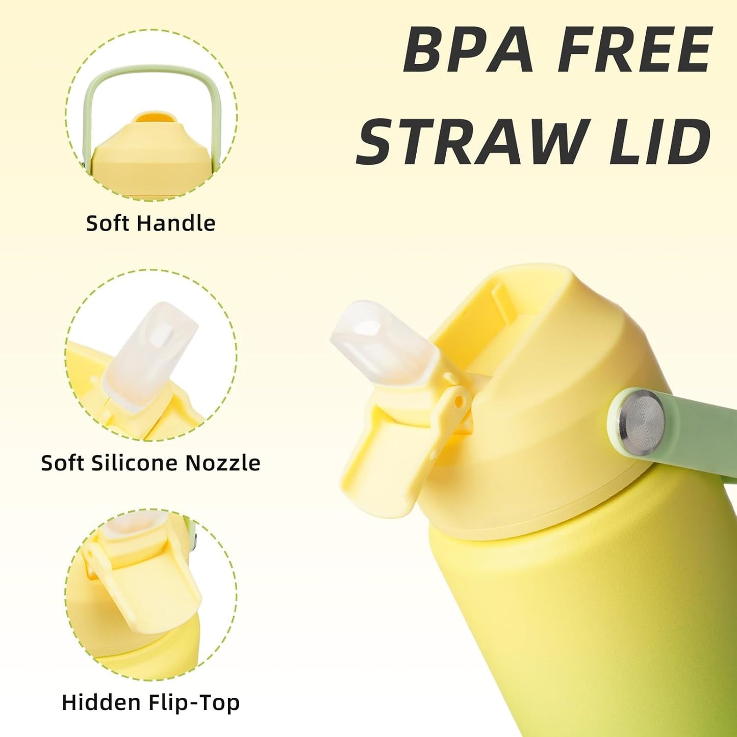12oz Insulated Water Bottle, Stainless Steel Bottle with Straw Lid | Soft Silicone Nozzle, Keep Cold & Hot, Leak-Proof BPA-Free Metal Bottle with Flex Handle for Travel, Gym & Everyday Hydration