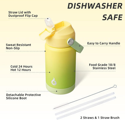 12oz Insulated Water Bottle, Stainless Steel Bottle with Straw Lid | Soft Silicone Nozzle, Keep Cold & Hot, Leak-Proof BPA-Free Metal Bottle with Flex Handle for Travel, Gym & Everyday Hydration