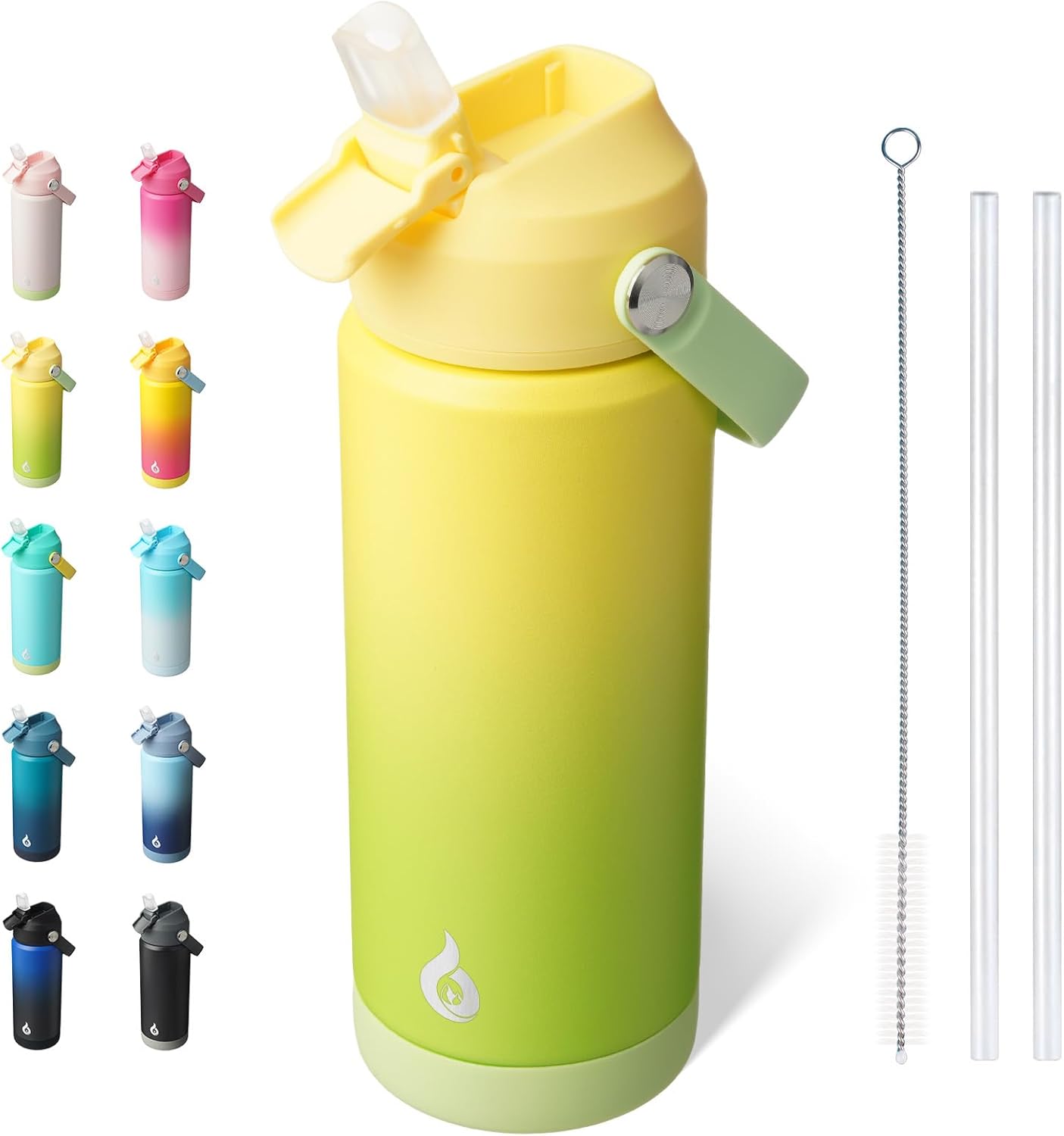 12oz Insulated Water Bottle, Stainless Steel Bottle with Straw Lid | Soft Silicone Nozzle, Keep Cold & Hot, Leak-Proof BPA-Free Metal Bottle with Flex Handle for Travel, Gym & Everyday Hydration