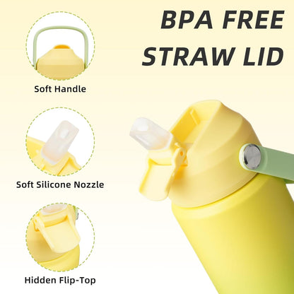 12oz Insulated Water Bottle, Stainless Steel Bottle with Straw Lid | Soft Silicone Nozzle, Keep Cold & Hot, Leak-Proof BPA-Free Metal Bottle with Flex Handle for Travel, Gym & Everyday Hydration