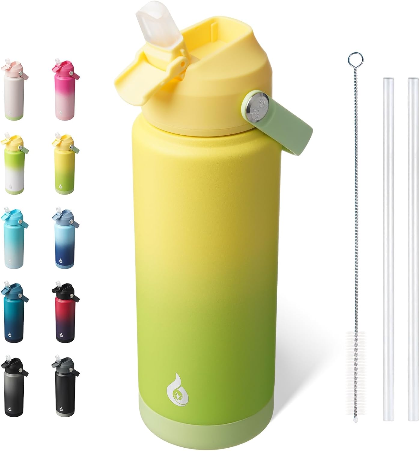 12oz Insulated Water Bottle, Stainless Steel Bottle with Straw Lid | Soft Silicone Nozzle, Keep Cold & Hot, Leak-Proof BPA-Free Metal Bottle with Flex Handle for Travel, Gym & Everyday Hydration