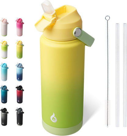 12oz Insulated Water Bottle, Stainless Steel Bottle with Straw Lid | Soft Silicone Nozzle, Keep Cold & Hot, Leak-Proof BPA-Free Metal Bottle with Flex Handle for Travel, Gym & Everyday Hydration