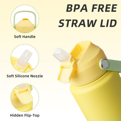 12oz Insulated Water Bottle, Stainless Steel Bottle with Straw Lid | Soft Silicone Nozzle, Keep Cold & Hot, Leak-Proof BPA-Free Metal Bottle with Flex Handle for Travel, Gym & Everyday Hydration