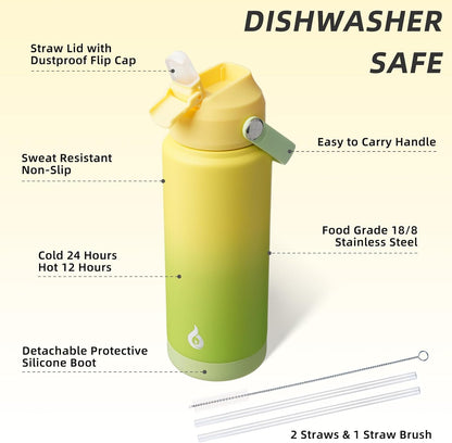 12oz Insulated Water Bottle, Stainless Steel Bottle with Straw Lid | Soft Silicone Nozzle, Keep Cold & Hot, Leak-Proof BPA-Free Metal Bottle with Flex Handle for Travel, Gym & Everyday Hydration