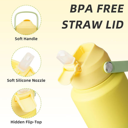 12oz Insulated Water Bottle, Stainless Steel Bottle with Straw Lid | Soft Silicone Nozzle, Keep Cold & Hot, Leak-Proof BPA-Free Metal Bottle with Flex Handle for Travel, Gym & Everyday Hydration