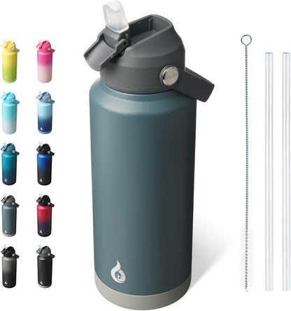 12oz Insulated Water Bottle, Stainless Steel Bottle with Straw Lid | Soft Silicone Nozzle, Keep Cold & Hot, Leak-Proof BPA-Free Metal Bottle with Flex Handle for Travel, Gym & Everyday Hydration