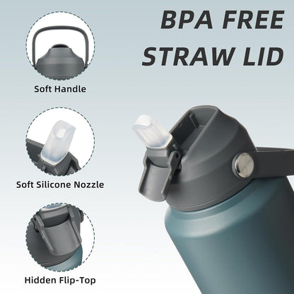 12oz Insulated Water Bottle, Stainless Steel Bottle with Straw Lid | Soft Silicone Nozzle, Keep Cold & Hot, Leak-Proof BPA-Free Metal Bottle with Flex Handle for Travel, Gym & Everyday Hydration