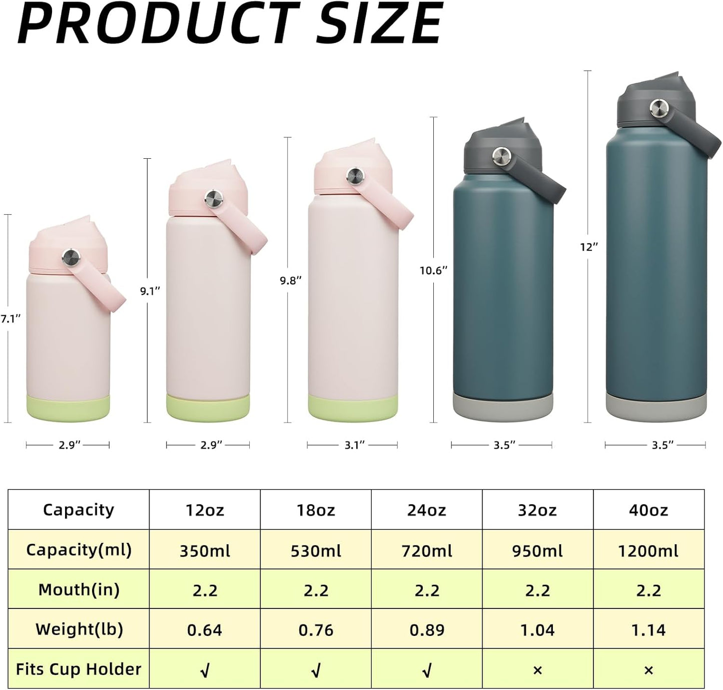 12oz Insulated Water Bottle, Stainless Steel Bottle with Straw Lid | Soft Silicone Nozzle, Keep Cold & Hot, Leak-Proof BPA-Free Metal Bottle with Flex Handle for Travel, Gym & Everyday Hydration