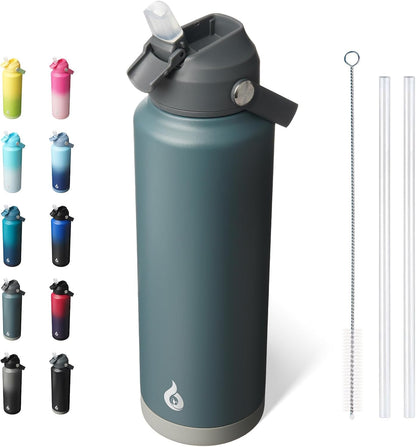 12oz Insulated Water Bottle, Stainless Steel Bottle with Straw Lid | Soft Silicone Nozzle, Keep Cold & Hot, Leak-Proof BPA-Free Metal Bottle with Flex Handle for Travel, Gym & Everyday Hydration