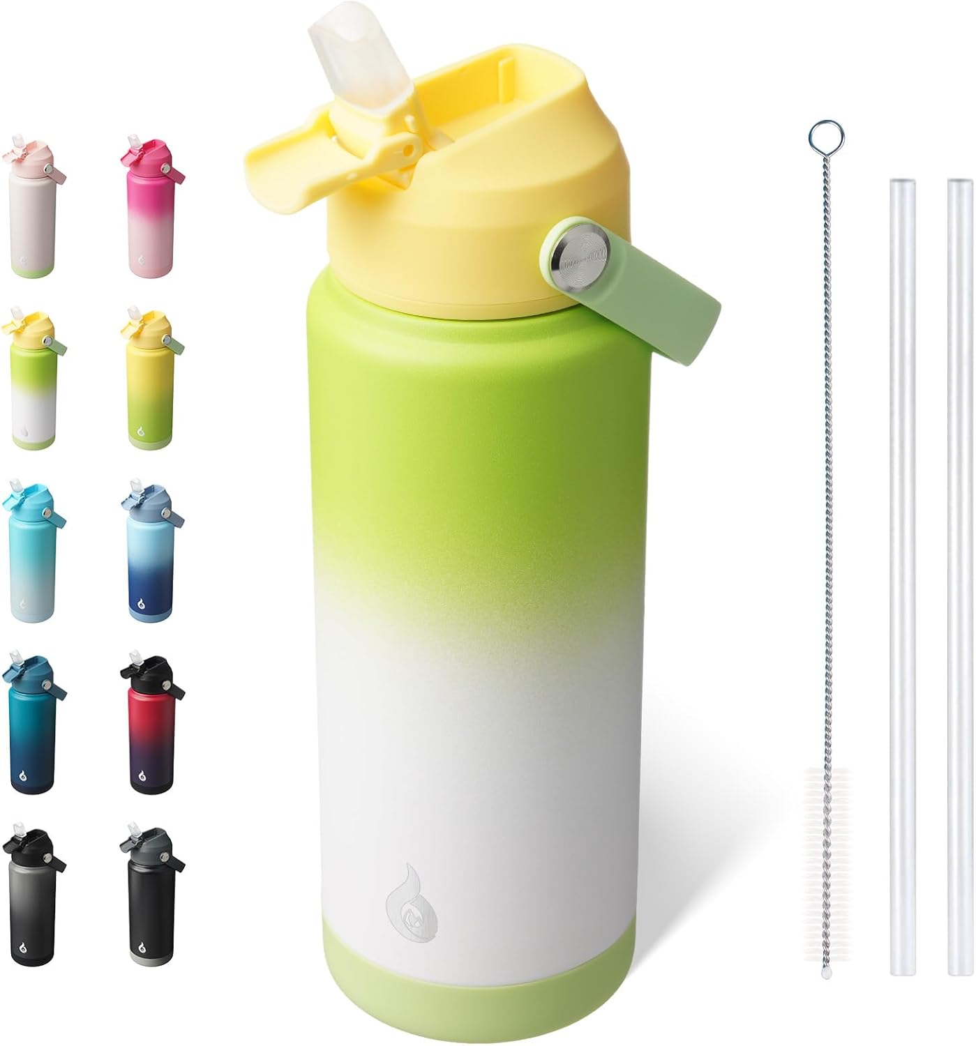 12oz Insulated Water Bottle, Stainless Steel Bottle with Straw Lid | Soft Silicone Nozzle, Keep Cold & Hot, Leak-Proof BPA-Free Metal Bottle with Flex Handle for Travel, Gym & Everyday Hydration