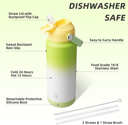 12oz Insulated Water Bottle, Stainless Steel Bottle with Straw Lid | Soft Silicone Nozzle, Keep Cold & Hot, Leak-Proof BPA-Free Metal Bottle with Flex Handle for Travel, Gym & Everyday Hydration