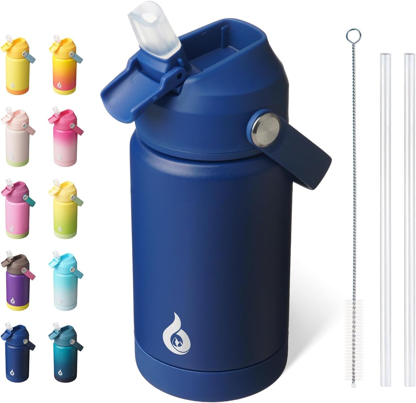 12oz Insulated Water Bottle, Stainless Steel Bottle with Straw Lid | Soft Silicone Nozzle, Keep Cold & Hot, Leak-Proof BPA-Free Metal Bottle with Flex Handle for Travel, Gym & Everyday Hydration
