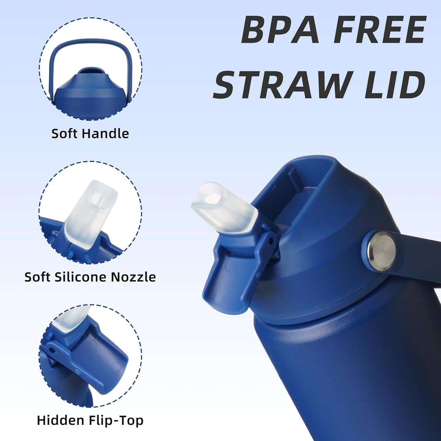 12oz Insulated Water Bottle, Stainless Steel Bottle with Straw Lid | Soft Silicone Nozzle, Keep Cold & Hot, Leak-Proof BPA-Free Metal Bottle with Flex Handle for Travel, Gym & Everyday Hydration