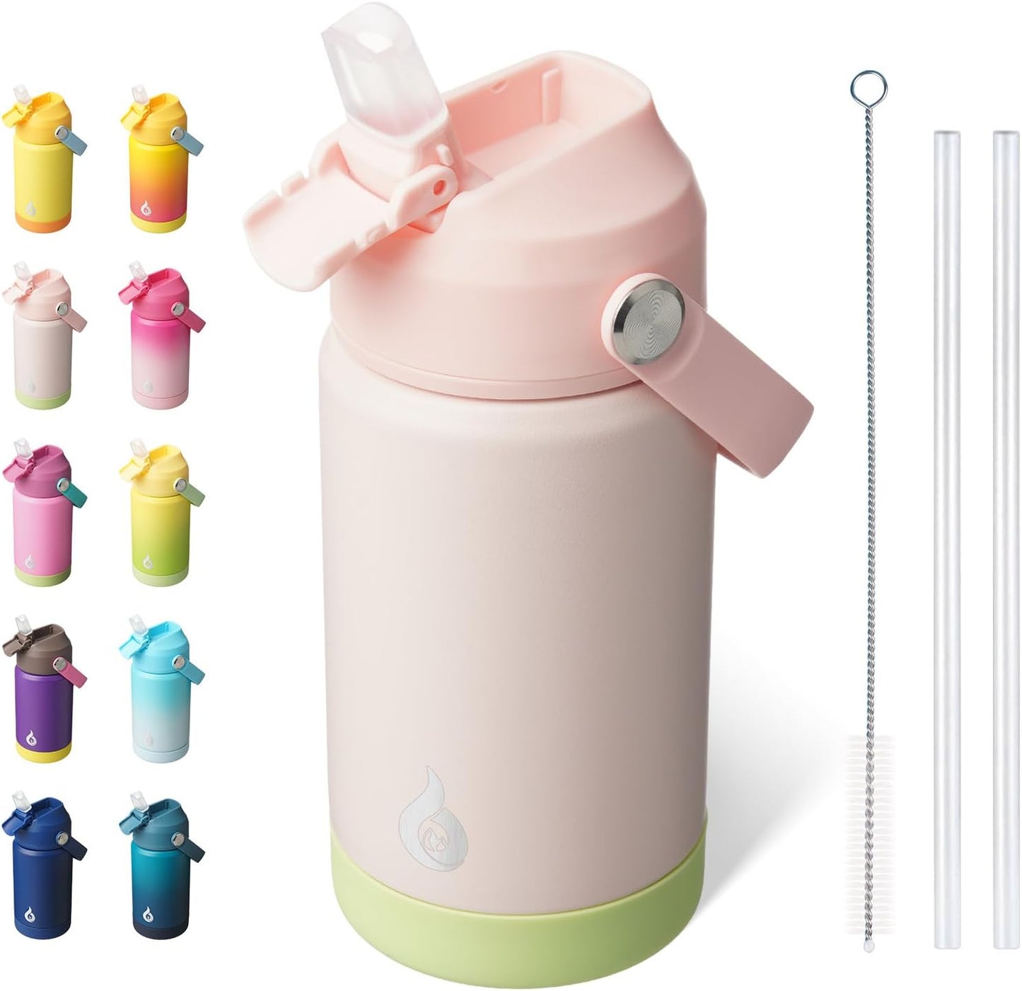 12oz Insulated Water Bottle, Stainless Steel Bottle with Straw Lid | Soft Silicone Nozzle, Keep Cold & Hot, Leak-Proof BPA-Free Metal Bottle with Flex Handle for Travel, Gym & Everyday Hydration