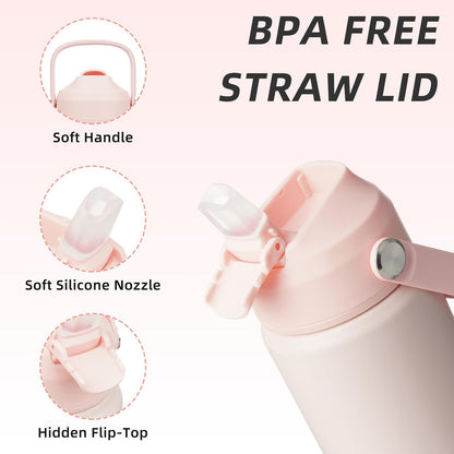 12oz Insulated Water Bottle, Stainless Steel Bottle with Straw Lid | Soft Silicone Nozzle, Keep Cold & Hot, Leak-Proof BPA-Free Metal Bottle with Flex Handle for Travel, Gym & Everyday Hydration