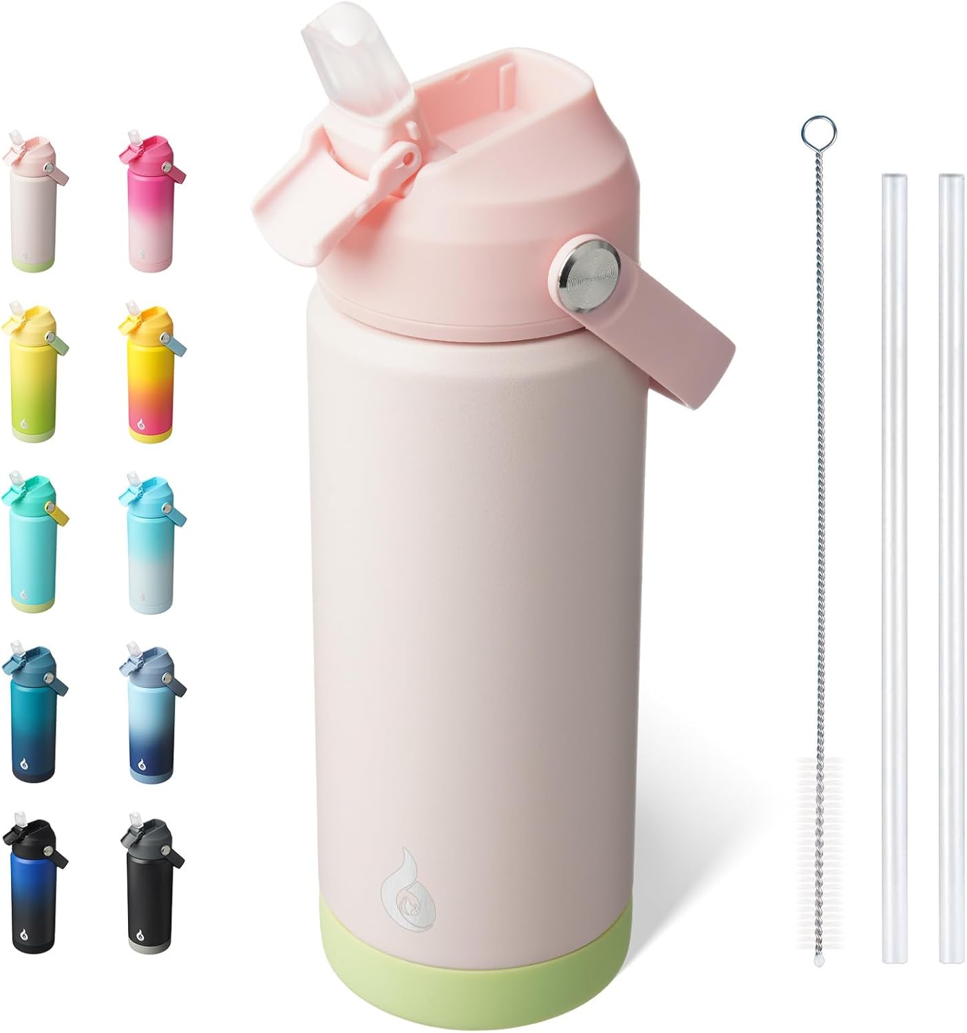 12oz Insulated Water Bottle, Stainless Steel Bottle with Straw Lid | Soft Silicone Nozzle, Keep Cold & Hot, Leak-Proof BPA-Free Metal Bottle with Flex Handle for Travel, Gym & Everyday Hydration