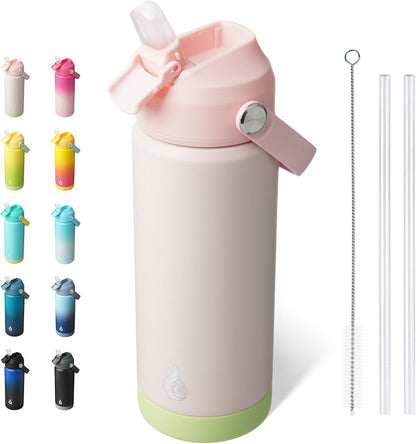 12oz Insulated Water Bottle, Stainless Steel Bottle with Straw Lid | Soft Silicone Nozzle, Keep Cold & Hot, Leak-Proof BPA-Free Metal Bottle with Flex Handle for Travel, Gym & Everyday Hydration