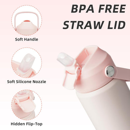12oz Insulated Water Bottle, Stainless Steel Bottle with Straw Lid | Soft Silicone Nozzle, Keep Cold & Hot, Leak-Proof BPA-Free Metal Bottle with Flex Handle for Travel, Gym & Everyday Hydration