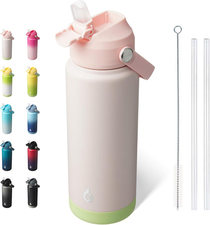 12oz Insulated Water Bottle, Stainless Steel Bottle with Straw Lid | Soft Silicone Nozzle, Keep Cold & Hot, Leak-Proof BPA-Free Metal Bottle with Flex Handle for Travel, Gym & Everyday Hydration