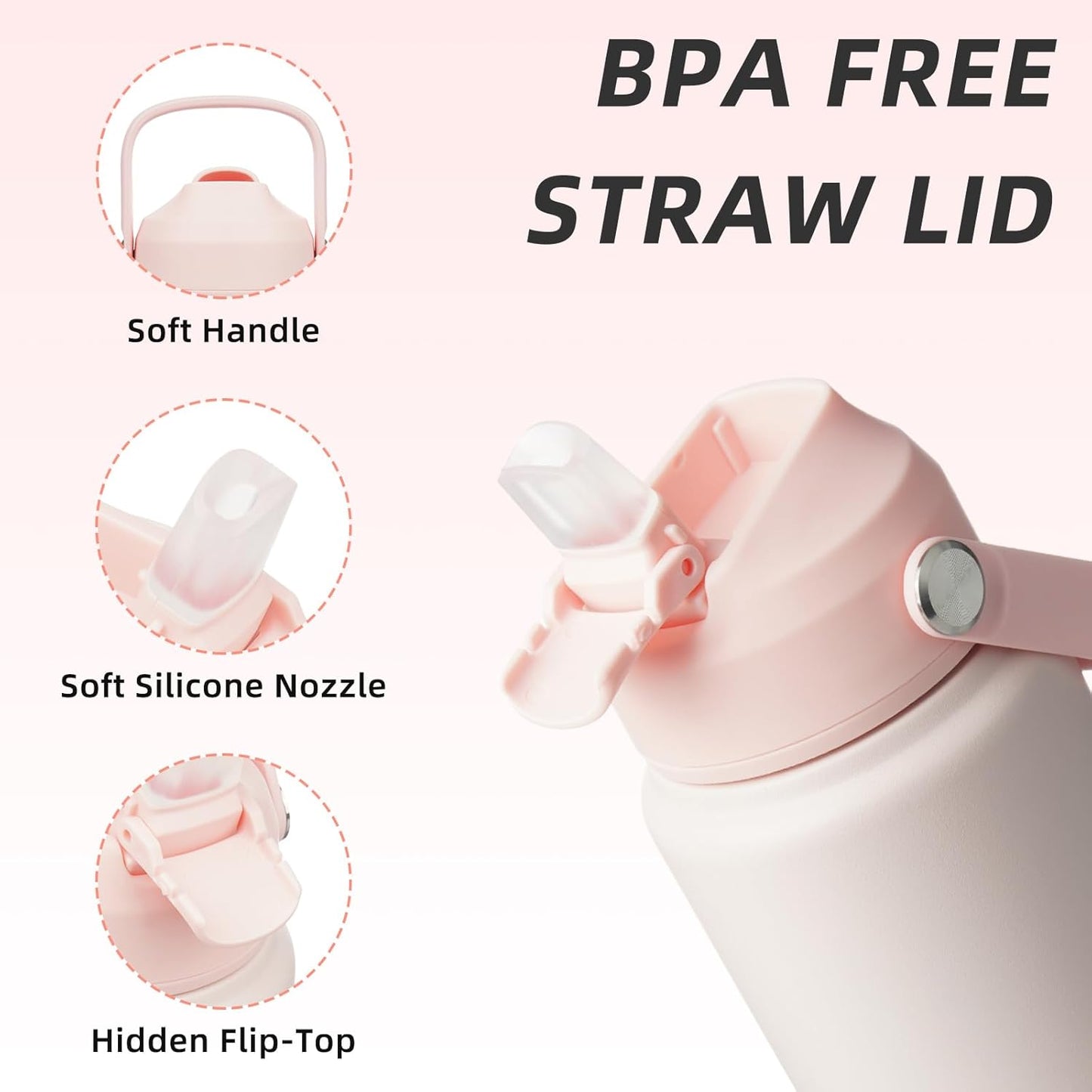 12oz Insulated Water Bottle, Stainless Steel Bottle with Straw Lid | Soft Silicone Nozzle, Keep Cold & Hot, Leak-Proof BPA-Free Metal Bottle with Flex Handle for Travel, Gym & Everyday Hydration