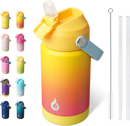 12oz Insulated Water Bottle, Stainless Steel Bottle with Straw Lid | Soft Silicone Nozzle, Keep Cold & Hot, Leak-Proof BPA-Free Metal Bottle with Flex Handle for Travel, Gym & Everyday Hydration