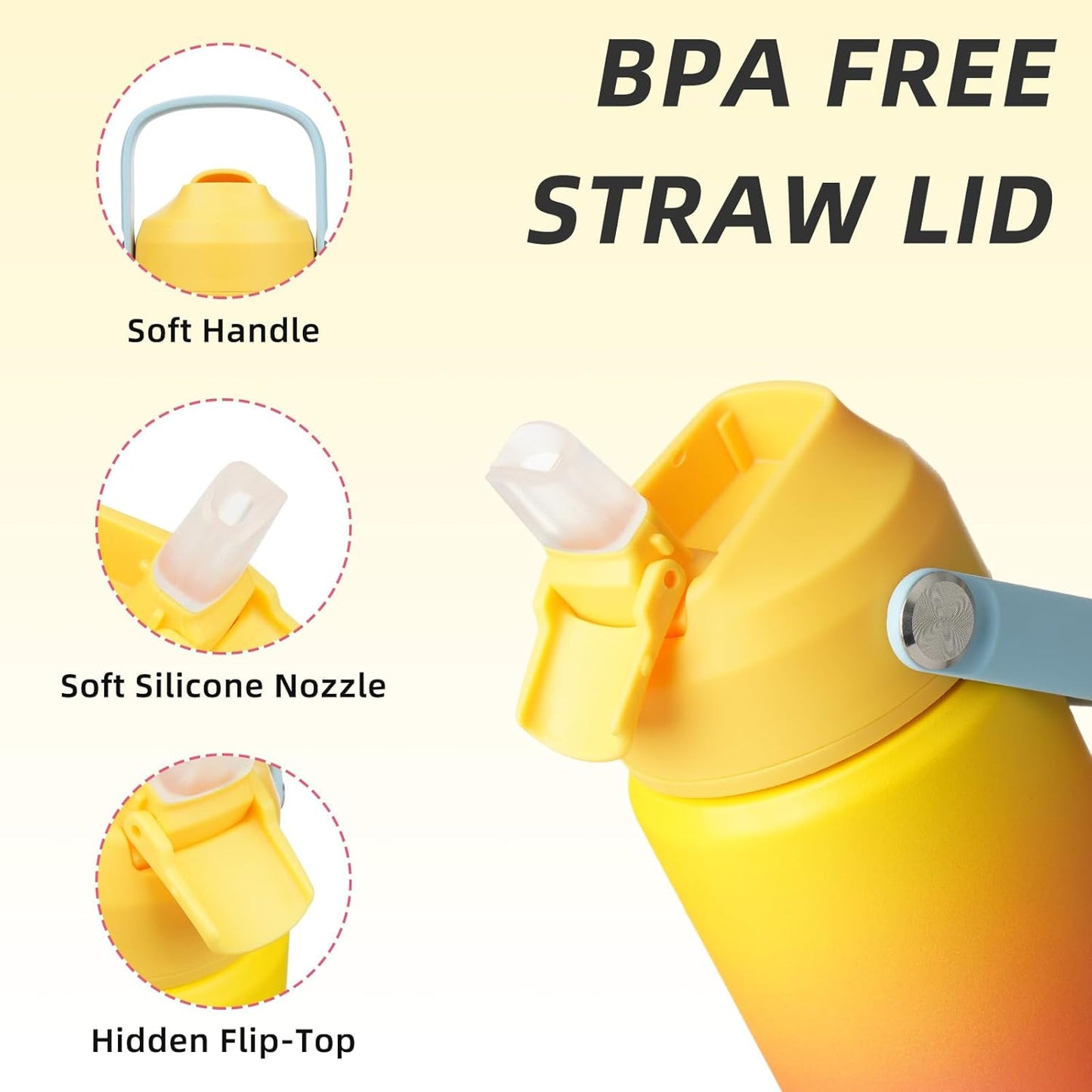 12oz Insulated Water Bottle, Stainless Steel Bottle with Straw Lid | Soft Silicone Nozzle, Keep Cold & Hot, Leak-Proof BPA-Free Metal Bottle with Flex Handle for Travel, Gym & Everyday Hydration