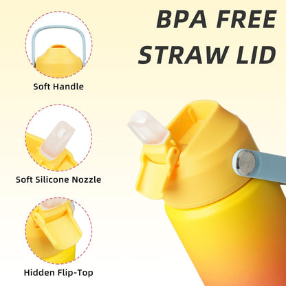 12oz Insulated Water Bottle, Stainless Steel Bottle with Straw Lid | Soft Silicone Nozzle, Keep Cold & Hot, Leak-Proof BPA-Free Metal Bottle with Flex Handle for Travel, Gym & Everyday Hydration