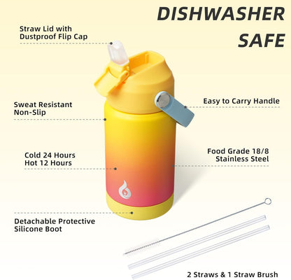 12oz Insulated Water Bottle, Stainless Steel Bottle with Straw Lid | Soft Silicone Nozzle, Keep Cold & Hot, Leak-Proof BPA-Free Metal Bottle with Flex Handle for Travel, Gym & Everyday Hydration