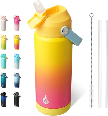 12oz Insulated Water Bottle, Stainless Steel Bottle with Straw Lid | Soft Silicone Nozzle, Keep Cold & Hot, Leak-Proof BPA-Free Metal Bottle with Flex Handle for Travel, Gym & Everyday Hydration