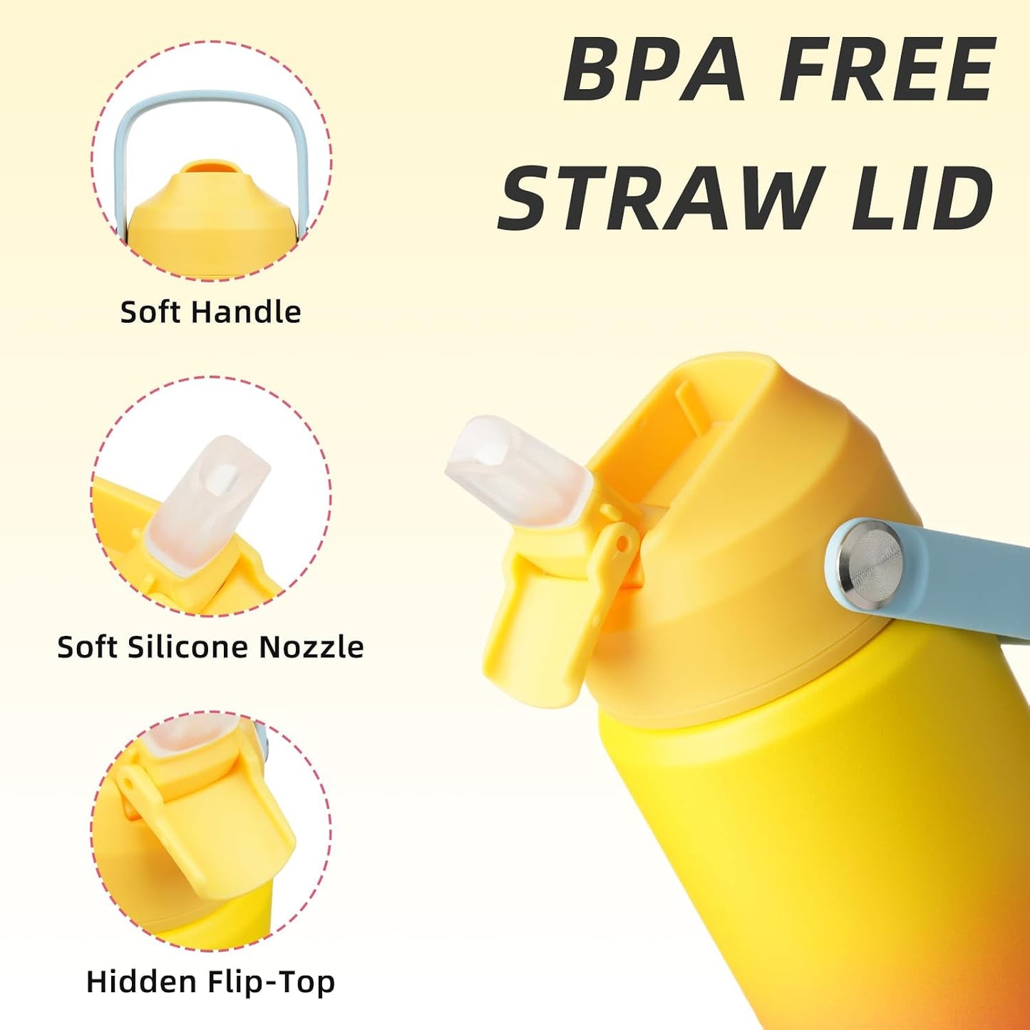 12oz Insulated Water Bottle, Stainless Steel Bottle with Straw Lid | Soft Silicone Nozzle, Keep Cold & Hot, Leak-Proof BPA-Free Metal Bottle with Flex Handle for Travel, Gym & Everyday Hydration