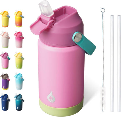 12oz Insulated Water Bottle, Stainless Steel Bottle with Straw Lid | Soft Silicone Nozzle, Keep Cold & Hot, Leak-Proof BPA-Free Metal Bottle with Flex Handle for Travel, Gym & Everyday Hydration