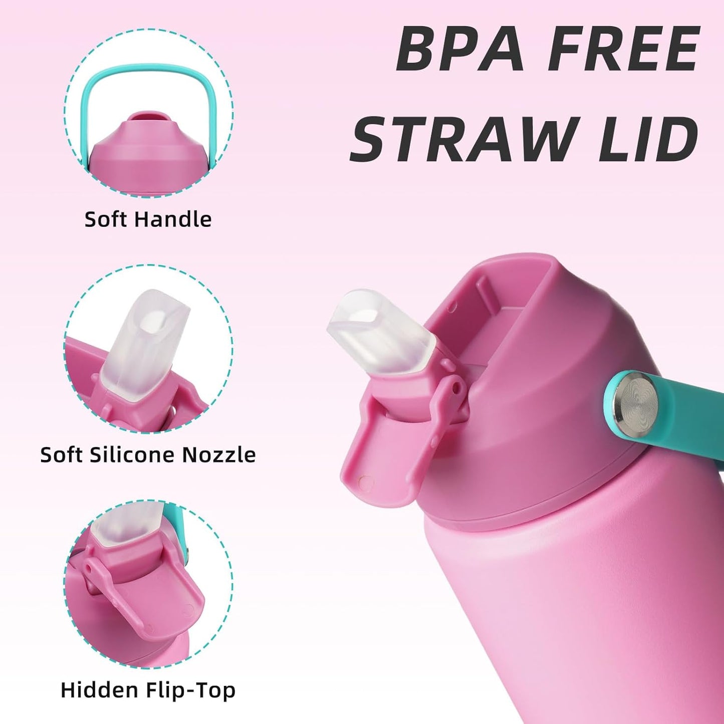 12oz Insulated Water Bottle, Stainless Steel Bottle with Straw Lid | Soft Silicone Nozzle, Keep Cold & Hot, Leak-Proof BPA-Free Metal Bottle with Flex Handle for Travel, Gym & Everyday Hydration