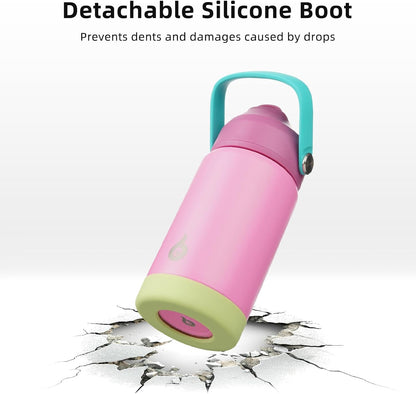 12oz Insulated Water Bottle, Stainless Steel Bottle with Straw Lid | Soft Silicone Nozzle, Keep Cold & Hot, Leak-Proof BPA-Free Metal Bottle with Flex Handle for Travel, Gym & Everyday Hydration