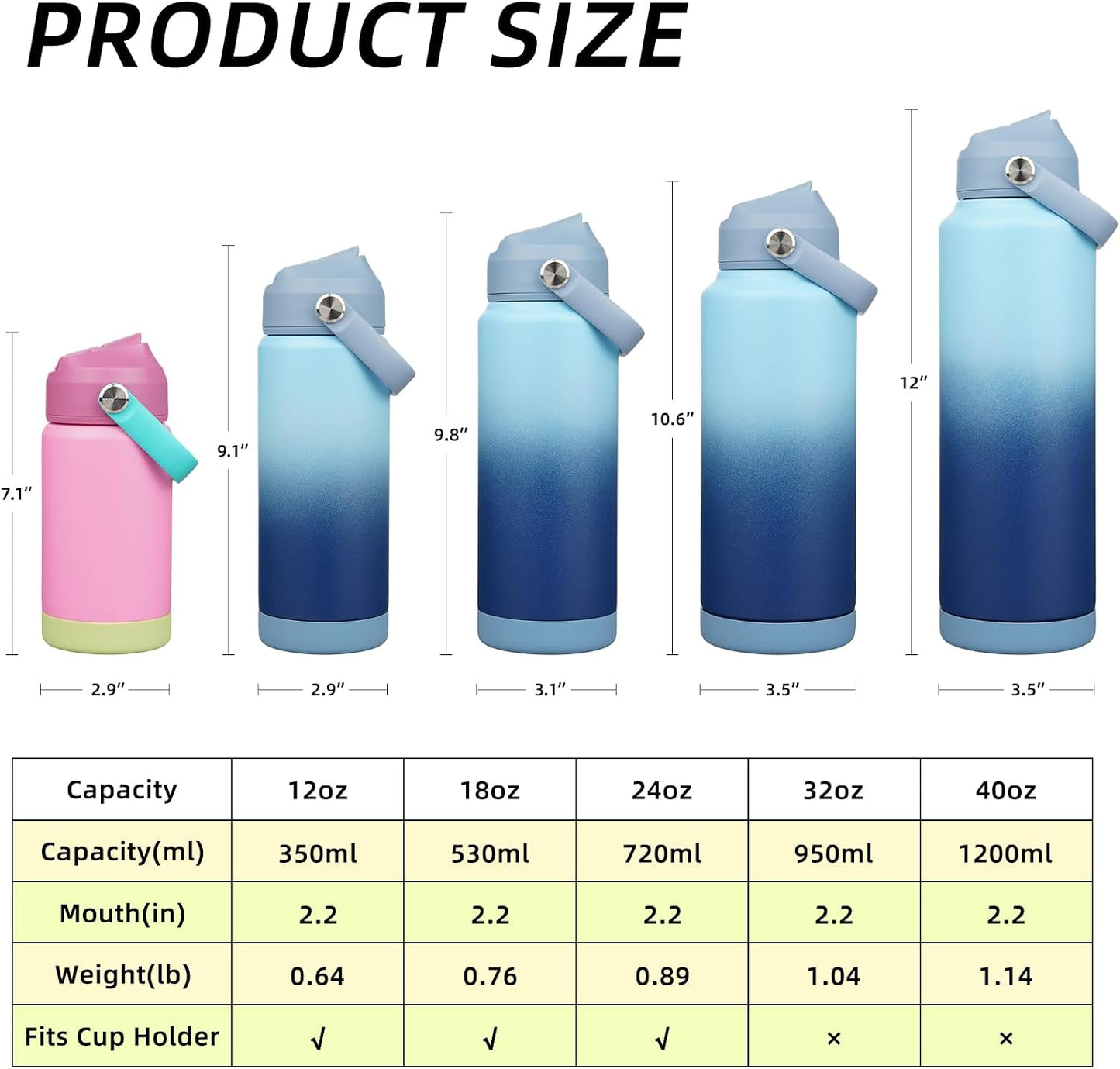 12oz Insulated Water Bottle, Stainless Steel Bottle with Straw Lid | Soft Silicone Nozzle, Keep Cold & Hot, Leak-Proof BPA-Free Metal Bottle with Flex Handle for Travel, Gym & Everyday Hydration