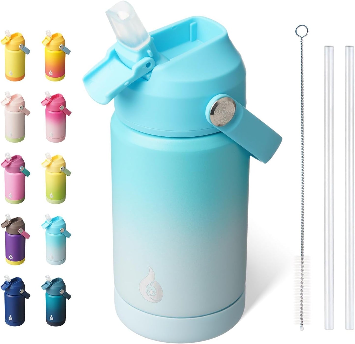 12oz Insulated Water Bottle, Stainless Steel Bottle with Straw Lid | Soft Silicone Nozzle, Keep Cold & Hot, Leak-Proof BPA-Free Metal Bottle with Flex Handle for Travel, Gym & Everyday Hydration