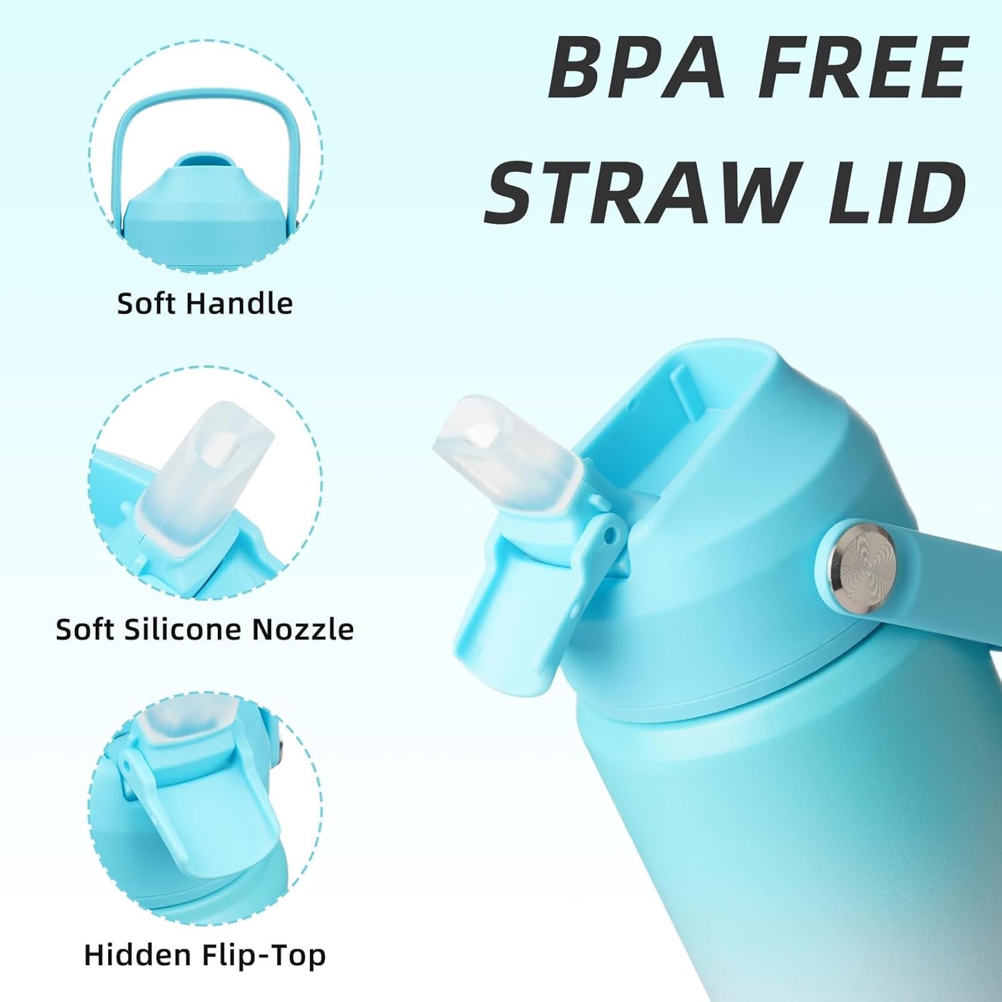 12oz Insulated Water Bottle, Stainless Steel Bottle with Straw Lid | Soft Silicone Nozzle, Keep Cold & Hot, Leak-Proof BPA-Free Metal Bottle with Flex Handle for Travel, Gym & Everyday Hydration