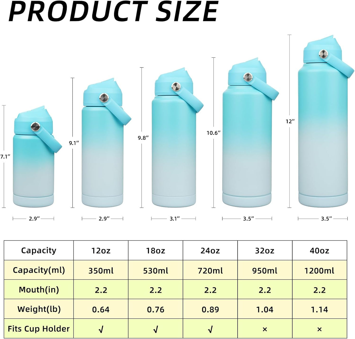 12oz Insulated Water Bottle, Stainless Steel Bottle with Straw Lid | Soft Silicone Nozzle, Keep Cold & Hot, Leak-Proof BPA-Free Metal Bottle with Flex Handle for Travel, Gym & Everyday Hydration