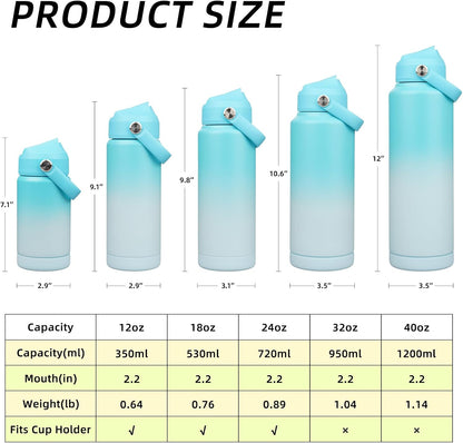 12oz Insulated Water Bottle, Stainless Steel Bottle with Straw Lid | Soft Silicone Nozzle, Keep Cold & Hot, Leak-Proof BPA-Free Metal Bottle with Flex Handle for Travel, Gym & Everyday Hydration