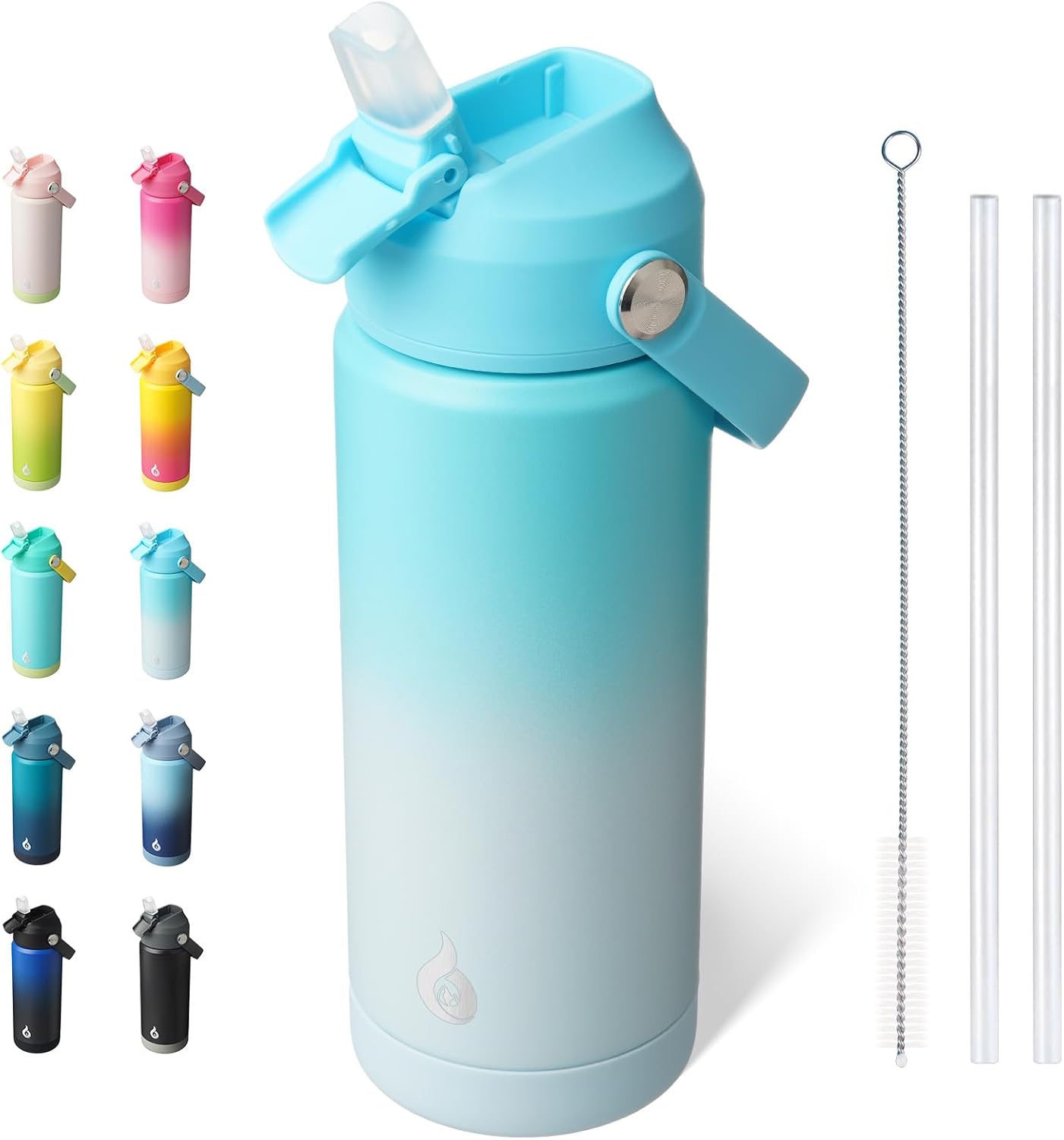 12oz Insulated Water Bottle, Stainless Steel Bottle with Straw Lid | Soft Silicone Nozzle, Keep Cold & Hot, Leak-Proof BPA-Free Metal Bottle with Flex Handle for Travel, Gym & Everyday Hydration