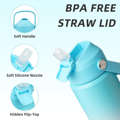 12oz Insulated Water Bottle, Stainless Steel Bottle with Straw Lid | Soft Silicone Nozzle, Keep Cold & Hot, Leak-Proof BPA-Free Metal Bottle with Flex Handle for Travel, Gym & Everyday Hydration