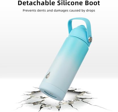12oz Insulated Water Bottle, Stainless Steel Bottle with Straw Lid | Soft Silicone Nozzle, Keep Cold & Hot, Leak-Proof BPA-Free Metal Bottle with Flex Handle for Travel, Gym & Everyday Hydration