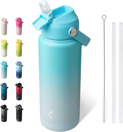 12oz Insulated Water Bottle, Stainless Steel Bottle with Straw Lid | Soft Silicone Nozzle, Keep Cold & Hot, Leak-Proof BPA-Free Metal Bottle with Flex Handle for Travel, Gym & Everyday Hydration