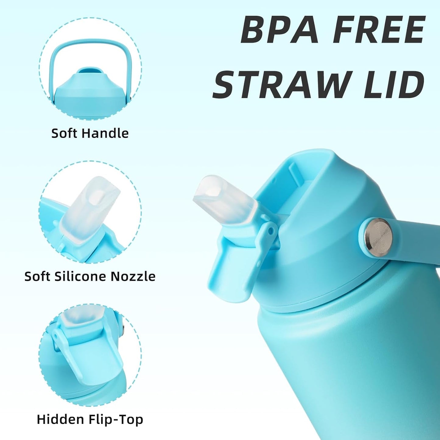 12oz Insulated Water Bottle, Stainless Steel Bottle with Straw Lid | Soft Silicone Nozzle, Keep Cold & Hot, Leak-Proof BPA-Free Metal Bottle with Flex Handle for Travel, Gym & Everyday Hydration