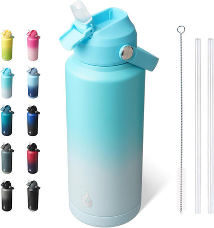 12oz Insulated Water Bottle, Stainless Steel Bottle with Straw Lid | Soft Silicone Nozzle, Keep Cold & Hot, Leak-Proof BPA-Free Metal Bottle with Flex Handle for Travel, Gym & Everyday Hydration