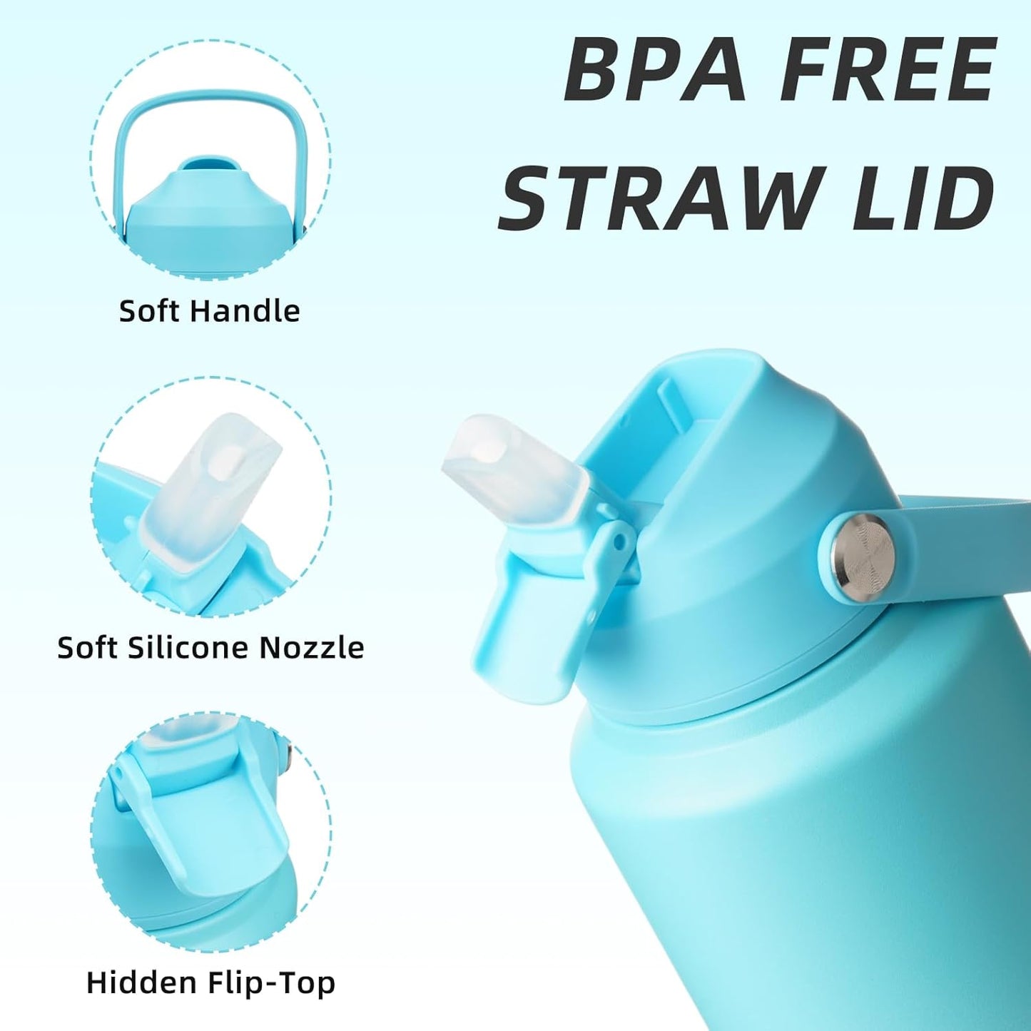 12oz Insulated Water Bottle, Stainless Steel Bottle with Straw Lid | Soft Silicone Nozzle, Keep Cold & Hot, Leak-Proof BPA-Free Metal Bottle with Flex Handle for Travel, Gym & Everyday Hydration