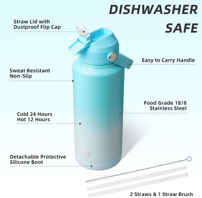 12oz Insulated Water Bottle, Stainless Steel Bottle with Straw Lid | Soft Silicone Nozzle, Keep Cold & Hot, Leak-Proof BPA-Free Metal Bottle with Flex Handle for Travel, Gym & Everyday Hydration
