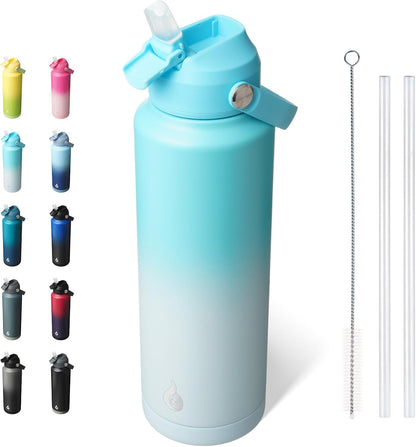 12oz Insulated Water Bottle, Stainless Steel Bottle with Straw Lid | Soft Silicone Nozzle, Keep Cold & Hot, Leak-Proof BPA-Free Metal Bottle with Flex Handle for Travel, Gym & Everyday Hydration
