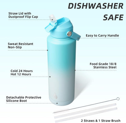 12oz Insulated Water Bottle, Stainless Steel Bottle with Straw Lid | Soft Silicone Nozzle, Keep Cold & Hot, Leak-Proof BPA-Free Metal Bottle with Flex Handle for Travel, Gym & Everyday Hydration