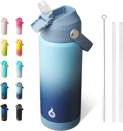 12oz Insulated Water Bottle, Stainless Steel Bottle with Straw Lid | Soft Silicone Nozzle, Keep Cold & Hot, Leak-Proof BPA-Free Metal Bottle with Flex Handle for Travel, Gym & Everyday Hydration